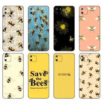 Black tpu Case For OPPO Realme C11 Case For Realme C 11 RealmeC11 Back RMX2185 Case Cover Bee Art Print cute cartoon floral Realme C11 2020