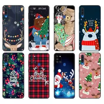 Black tpu Case For Samsung Galaxy A50 50S A30S A10 A11 A21S A31 A41 A51 A71 M21 M30S S10 LITE Merry Christmas Snowman New Year Samsung A01
