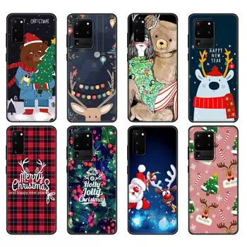 Black tpu Case For Samsung galaxy S20 /S20 PLUS/S20 ultra/S20+ /S20FE back cover Merry Christmas Cute Snowman New Year Samsung S20
