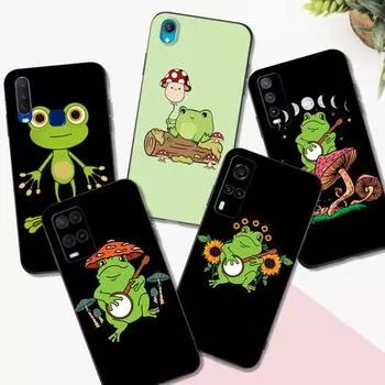 Black Tpu Case For Vivo Y52 Y70 Y70s Y70T Y71 Y71A Y72 Y73S Y75 Y76 Y75 Y81 5G 2020 Kawaii Frog Mushroom Vivo Y70T 5G