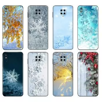 Black tpu Case For Xiaomi Redmi 7A 8 8A 9 9A 9C Case Redmi Note 8T 8 Pro T Note 9 9S 9 Pro Case Winter Snow Flowers Fashion Xiaomi Redmi 7A