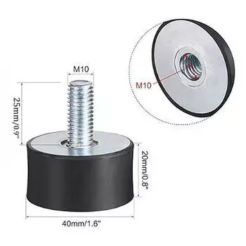 Black Vibration Isolators M6 M8 M10 Thread Cylindrical Shock Absorber Rubber Mounts Boat Car M10x25 D40xH20