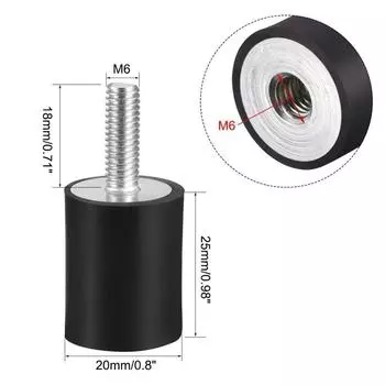 Black Vibration Isolators M6 M8 M10 Thread Cylindrical Shock Absorber Rubber Mounts Boat Car M6x18 D20xH25