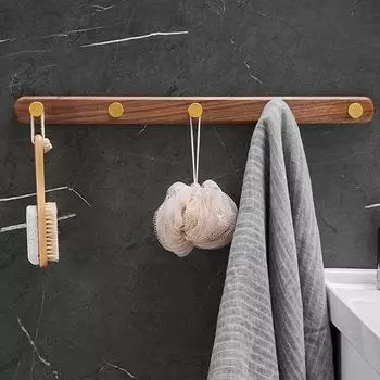 Black Walnut Wood Hook Wall Hanger Wall-mounted Entrance Hallway Door Coat and Hat Clothes Metal Strong Sticky