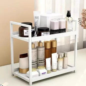 Black/White Double-layer Desktop Organizer Shelf Perfume Cosmetic Storage Basket Desktop Shelf Organizer Rack for Bathroom белый