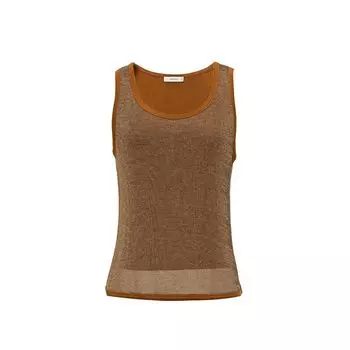 Blacknini Mini Refrigerator Luxury Gold and Silver Wire Fake Two-Piece Knitting Mesh Vest Acetic Acid Drape Chiffon Pants Vest-Brown M