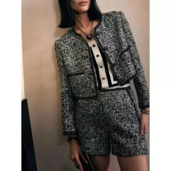 Blacknini/Silver Wrap Dark Grain Import Limited Fabric Tweed Outwear/Shorts/Skirt Shorts S