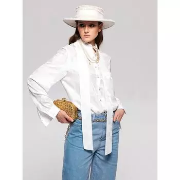 Blacknini Yin Huafu/Du Home Development Original Hand-Painted Camellia Mulberry Silk Shirt with Ribbon Detachable