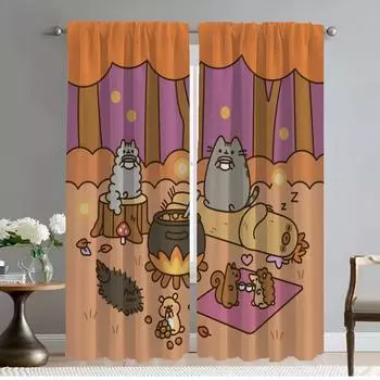 Blackout Curtain for Room 2 Panel Kawaii Fat Cat Kitchen Curtains Tulle for Bedroom Partition Shades Home Interior Curtains W50xH70cmx2pcs-CL