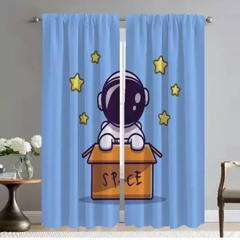 Blackout Kitchen Curtains for Living Room Curtain for Room 2 Panel Astronaut Cartoon Partition Shades Home Interior Curtains W50xH70cmx2pcs-CL