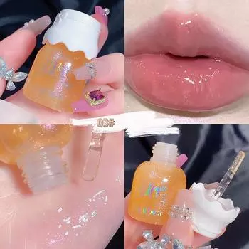 Блеск для губ Bear Bow Milk Jar Увлажняющий зеркальный водный блеск с тонким блестящим стеклянным блеском для губ