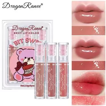 Блеск для губ Dragon Ranee Bear с мелкими блестками светлых бусинок, легкая глазурь для губ, масляная помада, блеск Red Beep Gloss Doll, три набора A