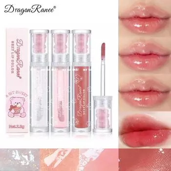 Блеск для губ Dragon Ranee Little Bear Ice с тонкими блестящими бусинами, ламинированная масляная помада с глазурью для губ, прозрачный блеск для губ с красным дном 01