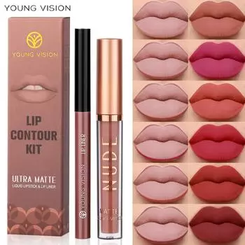Блеск для губ Lip Liner 2 Sets Antistick Cup Водостойкий матовый блеск для губ Может вращаться Lip Liner Lip Makeup 01#