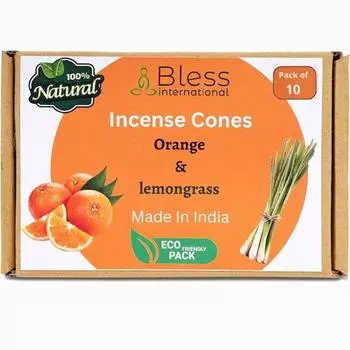 Bless-International Апельсин и Лемонграсс 100%-Натуральные-Благовония-Конусы-Ручной-Изготовленные-Вручную-Окунутые-Органические-Без-Химических-Веществ-Для-Очищения-Расслабления Pack Of 10 Cones