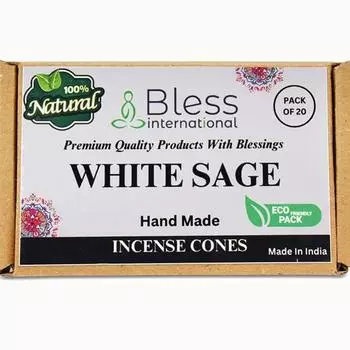 Bless-International Белый шалфей 100%-натуральные-благовония-конусы ручной работы-обработанные вручную-органические-без-химии-для-очищения-расслабления-позитивности Pack Of 10 Cones