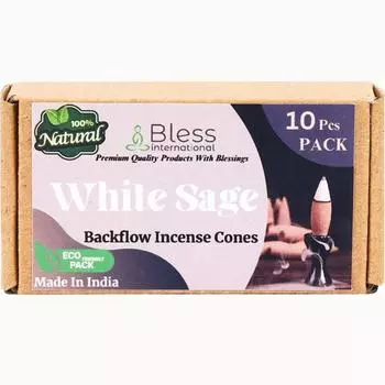 Bless-International Белый-Шалфей-100%-Натуральный-Благовония-Обратный-Конус-для-Водопада-Сделан-Ручной-Органической-Химикаты-Без-Для-Очищения-Расслабления Pack of 10 Cones