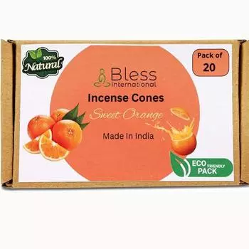 Bless-International Sweet Orange 100%-натуральные благовония-конусы ручной работы-обработанные вручную органические-без-химии-для-очищения-релаксации Pack Of 10 Cones