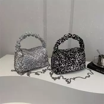 Блестящая вечерняя сумка-клатч с пайетками, блестящая сумка под мышкой, для вечеринки, свадьбы, ужина, повседневная женская сумка через плечо с цепочкой чёрный
