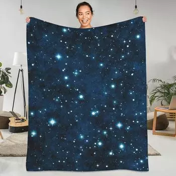 Блестящее фланелевое одеяло Galaxy, качество, супер теплое, синее, с блестящими звездами, одеяло, осеннее, для кемпинга, на открытом воздухе, забавное покрывало 30*40in