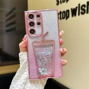 Блестящий чехол с чашкой зыбучих песков и градиентом для Samsung Galaxy S24 Ultra S23 S22 S24Ultra, мягкий противоударный чехол из ТПУ с блестящим звездным покрытием for Samsung S24