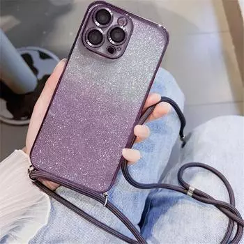 Блестящий чехол-шнурок на шею с гальваническим покрытием для Samsung Galaxy M55 M54 M53 M52 M33 M14 M34 M31 M23 M30S F15 5G C55 Мягкий силиконовый чехол For Samsung F15 (5G)