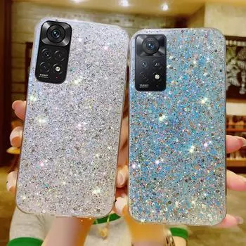 Блестящий силиконовый чехол с блестками для Xiaomi Redmi Note 12 12C 11S 10 10S 9 9S 9A 9C 10C 9T 8 POCO F5, мягкая задняя крышка из золотой и серебряной фольги Redmi Note13 4G розовый