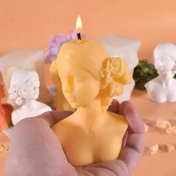 Blindfolded Big Braids Scented Candle Silicone Mold Closed Eyes Girl Flower Human Beauty Plaster Mold Desktop Decoration