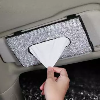 Bling Bling Diamond Автомобильный козырек Держатель для салфеток Подвесной кожаный чехол для бумажного полотенца со стразами и стразами для женщин Автомобильные аксессуары белый