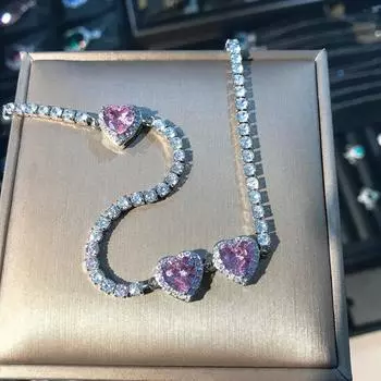 Bling Bling Heavy Industry High-Definition Цепочка на ключицу Женский сладкий розовый Love Pull Choker Ожерелье, полное ожерелье с цирконом розовый