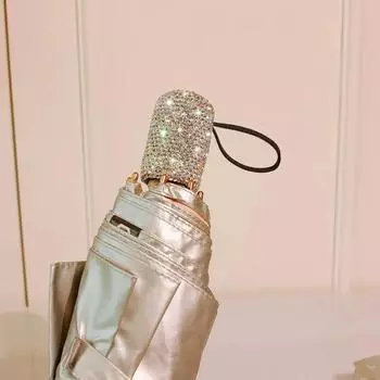 Bling Diamond Портативный Зонт Солнцезащитный Зонт 3-складной Защита от УФ-излучения Складной Зонт Солнцезащитный Зонт для путешествий на открытом воздухе Солнцезащитный Инструмент Aluminum&8K