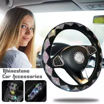 Bling горный хрусталь Алмазный чехол на руль Универсальный автомобильный аксессуар Декор Зеркало заднего вида DIY Авто Gear Shift Cover