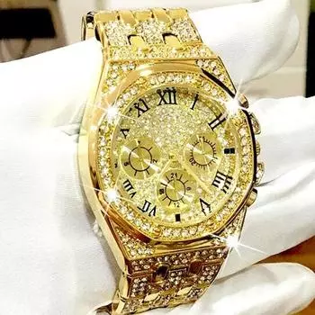 Bling Iced Out часы золотого цвета мужские часы в стиле хип-хоп роскошные водонепроницаемые наручные часы подарки золотой