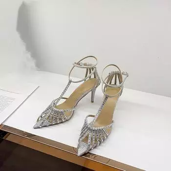 Bling Sequined Rhinestones Narrow band Women Gladiator Sandals Sexy Strap High heels Fashion Summer Party Wedding Sandals Shoes 35