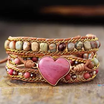 BLINGBAY женский браслет, новый красный текстурированный браслет в форме сердца, плетение из камня, 3-слойная кожаная цепочка ручной работы, модные украшения, ювелирные изделия для девочек, подарок