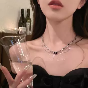 BLINGBAY женское ожерелье с подвеской, двухслойное черное ожерелье с бабочкой, легкая роскошная цепочка на ключицы для горячих девушек, цепочка для свитера, аксессуары, ювелирные изделия, подарок