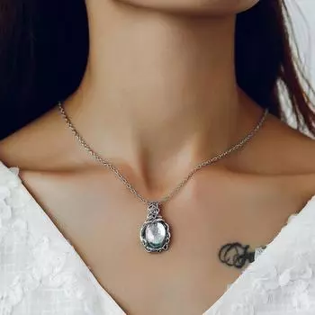 BLINGBAY женское ожерелье с подвеской, простое ретро ожерелье с подвеской из лунного камня, модные украшения, ослепительная и красочная цепочка на ключицы серебряный