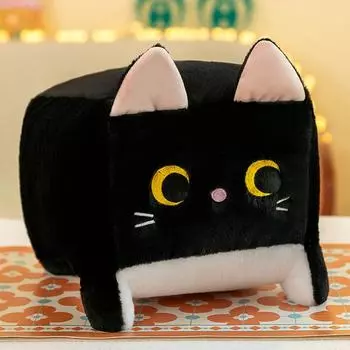 Block Cat Black Cat Pillow Stuffed Animal Kitten Plush Doll Square Cat Plush Toy Birthday Gift 20cm