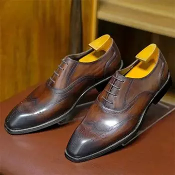 Block Square Head Comfortable PU Leather Shoes 2024 Spring Autumn New Fashion Lace Up Wedding Business Dress Shoes For Men 38 чёрный