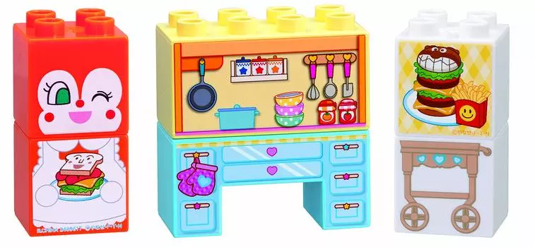 BlockLabo Block Lab Anpanman Первый набор блоков Exciting Kitchen и Dokin-chan