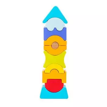 Blocks Stacking Wooden For Kids Learning Toy With Shape And Animal Matching Gold Pyramid