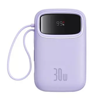 Блок питания Baseus QPow 2 с цифровым дисплеем, быстрой зарядкой и 2 встроенными кабелями Type-C, 20000 мАч, 30 Вт capacity:10000mAh фиолетовый