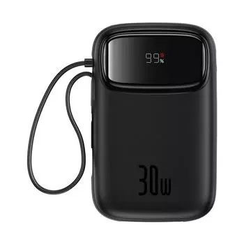 Блок питания Baseus QPow 2 с цифровым дисплеем, быстрой зарядкой и 2 встроенными кабелями Type-C, 20000 мАч, 30 Вт capacity:10000mAh чёрный