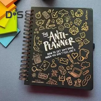 Блокнот Anti-Planner Premium White Paper Anti Bleed Design Ежедневный органайзер для людей с СДВГ с комиксами, раскрасками и стратегиями L чёрный