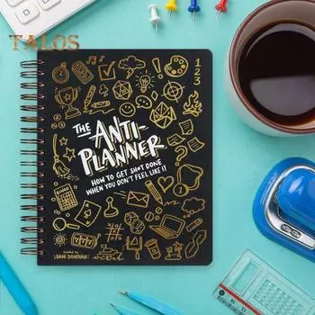 Блокнот Anti-Planner Premium White Paper Anti Bleed Design Ежедневный органайзер для людей с СДВГ с комиксами, раскрасками и стратегиями L чёрный