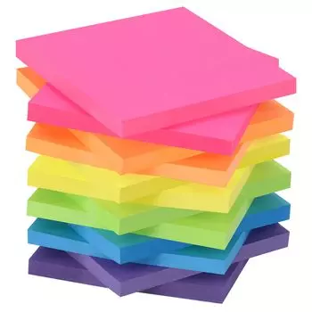 Блокнот для заметок ZCZN Sticky Notes с прочной клейкой поверхностью, квадратный, 6 цветов, неоновый, многоцветный, 76x76 мм, 60 листов x 12 блоков