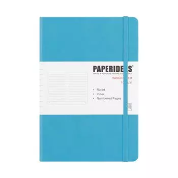 Блокнот PAPERIDEAS A5 в твердом переплете, все страницы пронумерованы, 2 закладки, в комплекте с резинкой, в виде книги Sky (Горизонтальная линейка, синяя)