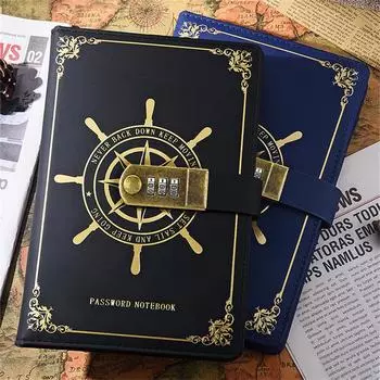 Блокнот с паролем A5 в стиле ретро с замком Voyage Travel Diary Notepad Secretly Diary Hand Ledger Канцелярские принадлежности чёрный