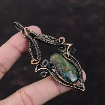 Подвеска Bloodstone, подвеска из медной проволоки, приличный кулон, ювелирное изделие из меди ручной работы, подвеска из драгоценного камня для нее, ювелирное изделие из проволоки для подарка