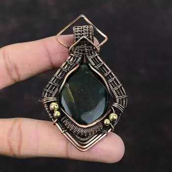 Подвеска Bloodstone, медная проволочная обертка, оригинальный кулон из драгоценных камней, проволочная обертка, ювелирное изделие ручной работы, медная бижутерия, подарок для женщин